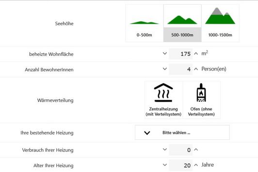Screenshot von Heizungsrechner